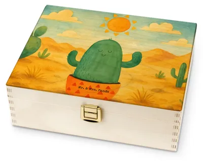 Produktbild von Mr. & Mrs. Panda Teekasten Kaktus Sonne Design - Weiß - Geschenk, Motivation, Holz Teebox, Tee Sortierbox, Box, Trennung, Glück, Scheidung, für Paare, Teedose, Freundin