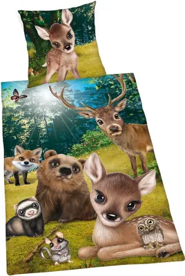 Obrázok produktu pre Posteľná bielizeň Animal Club lesné zvieratá 135 x 200 cm bavlnený obojstranný motív