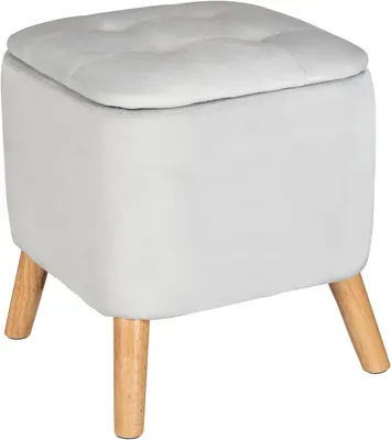 Produktbild von WENKO Samthocker mit Holzbeinen, Grau, 2 in 1 Hocker mit verborgenem Stauraum