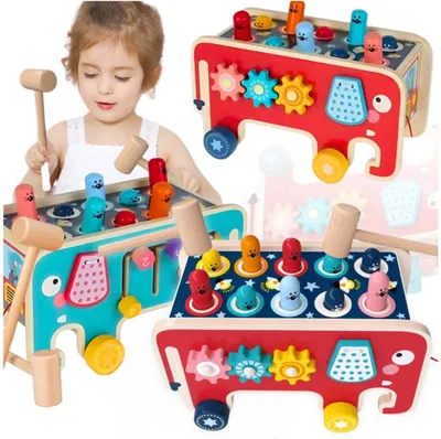 Immagine prodotto di Cubo didattico in legno, elefante, martello, giocattolo di destrezza, Montessori