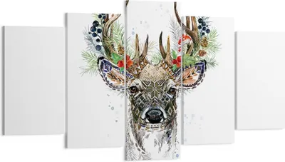 Produktbild von Bild auf Leinwand - Leinwandbild - 5 Teile - Surrealismus Hirsch Boho - 160x85cm - Wand Bild - Wanddeko - Wandbilder - Leinwanddruck - Bilder - Wanddekoration - Leinwand bilder - EA160x85-4486