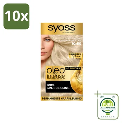 Zdjęcie produktu dla 10 sztuk farby do włosów SYOSS Oleo Intense 10-50, trwała koloryzacja, jasny platynowy blond, opakowanie zbiorcze