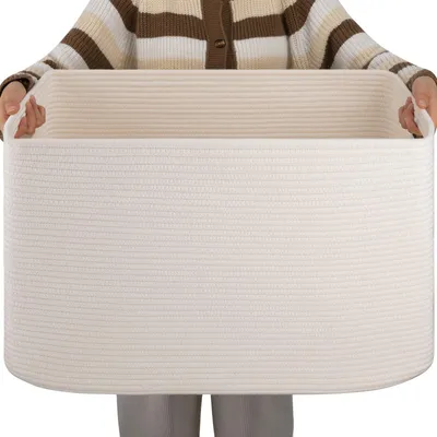 Immagine prodotto di OIAHOMY, cesto rettangolare extra-large per coperte, capacità 96 litri, realizzato in tessuto di cotone per la conservazione
