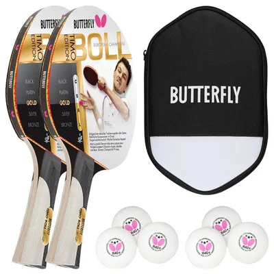 Produktbild von Butterfly 2x Timo Boll Gold 85020 Tischtennisschläger + Tischtennishülle + 6x 40+ 3*** Bälle