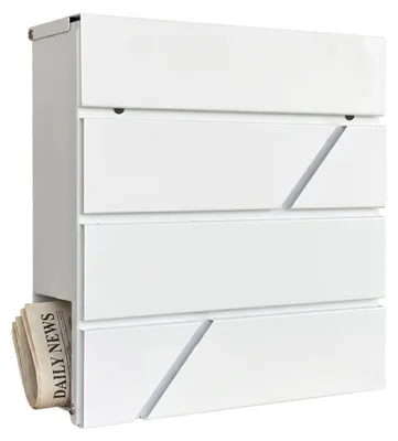 Produktbild von Relaxdays Briefkasten mit Zeitungsfach, HxBxT: 37 x 37 x 11 cm, DIN C4, wetterfest, 4 Schlüssel, Postkasten, weiß