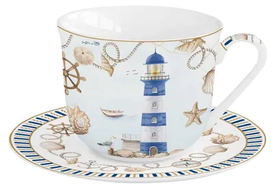 Produktbild von Frühstückstasse mit UT BLUE LIGHTHOUSE Leuchtturm 370ml Porzellan Easy Life