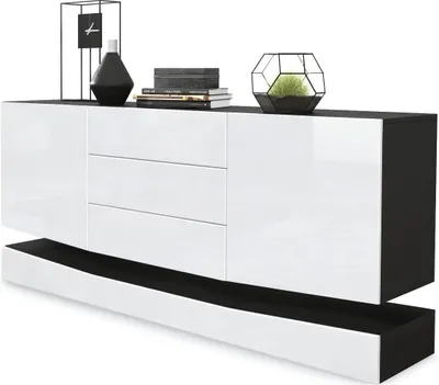 Produktbild von Vladon Sideboard City,  Germany, Schwarz matt/Weiß Hochglanz - Moderne Kommode für Ihr Wohnbereich (178 x 72 x 38 cm)