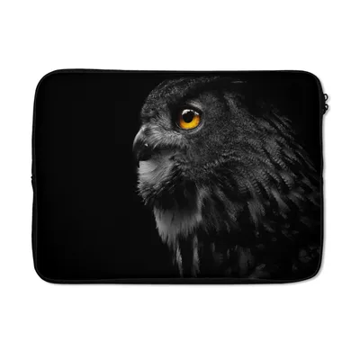 Produktbild von MuchoWow® Laptop Hülle 14 ZollEule - Vogel - Schwarz - Porträt Laptoptasche - Laptoptasche - Stoßsicher - Schutzhaube