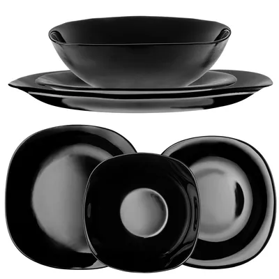 Produktbild von KADAX Geschirrset für 1 Person, 3-tlg, Tafelservice mit Suppenteller, Dessertteller und Speiseteller, Essgeschirr, Geschirr Set, Tellerset (Schwarz)