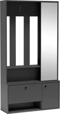 Produktbild von MEBLINI Garderobenschrank Flur mit Spiegel - Garderobe Schrank - Flurgarderobe schmal - Garderobe Flur Möbel Set - Flurschrank hoch - SPOTTI - 100x33x190cm R/L - Graphit