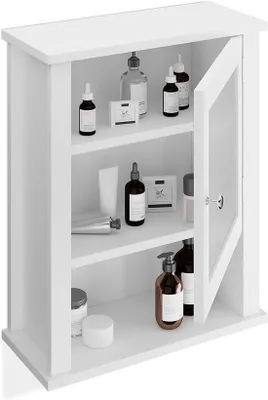 Produktbild von Famanu Wandregal Badezimmer mit Tür und offenen Fächern - Weiß