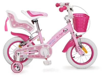 Produktbild von Byox Kinderfahrrad 12 Zoll Puppy, Stützräder, Frontkorb, Puppensitz ab 3 Jahre