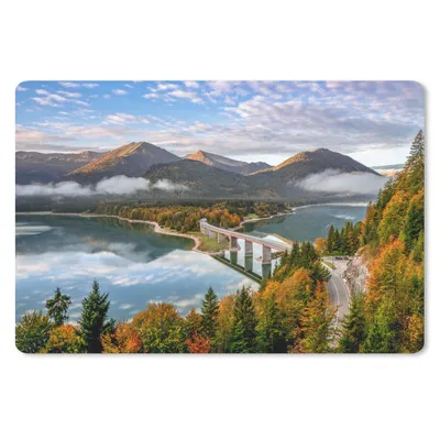 Produktbild von MuchoWow® Schreibtischunterlage Alpen - Brücke - Wald 60x40 cm - XXL Mauspad - Großes Mauspad