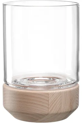 Windlicht aus Glas und Holz, beige, 20,9 cm, 1 Stück