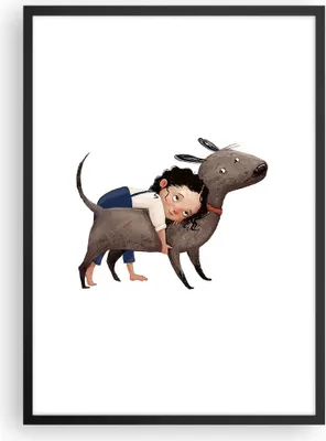 Produktbild von Gerahmtes Poster - Schwarzer Rahmen - Kind Hund Bild - 50x70 cm - Wand Bild - Wanddeko - Wandbilder - Kunstposter - Wandposter - Bilderrahmen - Bilder - Kunstdruck - Wanddekoration - P2BPA50x70-4783