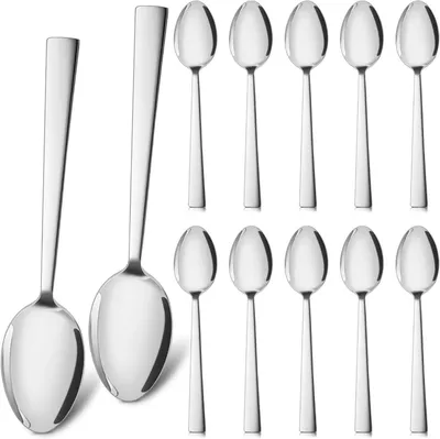 Produktbild von HaWare Edelstahl Esslöffel Set, 12 Stück, 19.5cm, Quadratischer Griff, Hochglanzpoliert