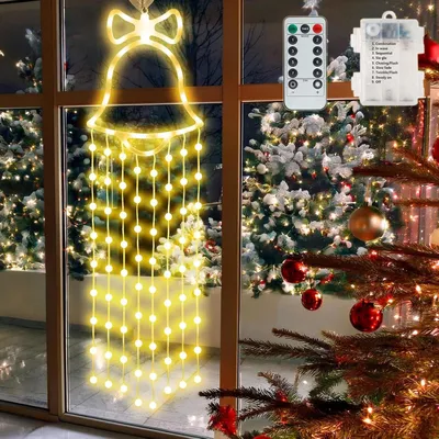 Produktbild von Glocke Weihnachtsbeleuchtung,97 LEDs Batteriebetriebene mit Saugnäpfe & Timer DE