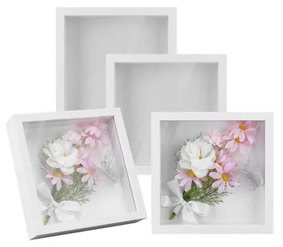 Produktbild von Set aus 4 Weißen Schattenbox-Fotorahmen 22 x 22 cm für Erinnerungen und Dekoration