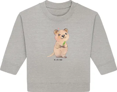 Produktbild von Mr. & Mrs. Panda Organic Baby Pullover Quokka Happy 24. - 36. Monat - Heather Grey - Geschenk, Dinge Erledigen, Lustiger Spruch, Lustige Sprüche, Aufschieberitis
