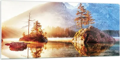 Produktbild von Bilder auf glas - Einteilig - Morgendämmerung Berge See - 120x50cm - Glasbilder - Wandbilder - Bilder - Wanddekoration aus Glas - Glas Bilder - Wandbild auf Glas - GAB120x50-4617