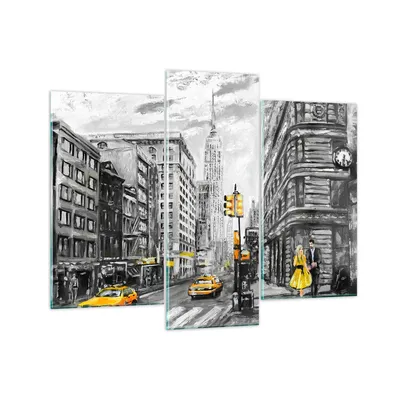 Produktbild von Bilder auf glas - Stadt Taxi Wolkenkratzer Illustration - 130x100cm - Glasbilder - Wandbilder - Kunstdruck - Wanddekoration aus Glas - Glas Bilder - Wandbild auf Glas - GCB130x100-3148