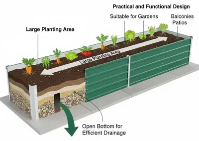 Image de Jardin en potager surélevé - Bac à plantes - Acier galvanisé - 320 x 40 x 45 cm - Fond ouvert - Pour légumes et fleurs - Vert