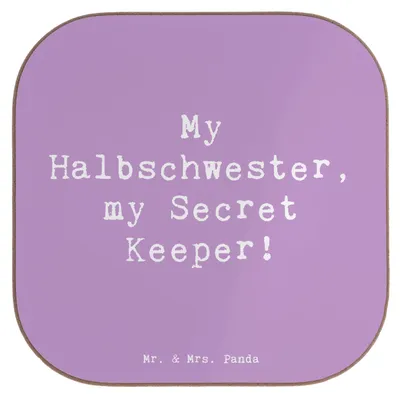 Produktbild von Mr. & Mrs. Panda Holzuntersetzer Spruch Halbschwester Geheimnishüter - Lavendeltraum - Geschenk, Tischschoner, Vertraute, Herz, Geschwisterbeziehung, Coaster, Lächeln
