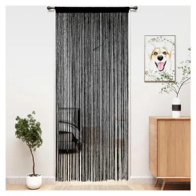 Produktbild von 2 Stück Fadenvorhang Schwarz - 100 x 200 cm, Fadenvorhang als Raumteiler, Fliegenschutz oder Dekoration, kürzbar und waschbar