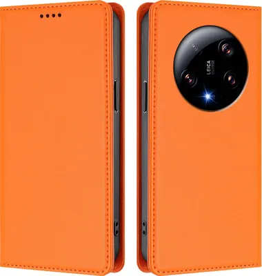 Produktbild von Handyhülle für Xiaomi 13 Ultra, Kunstleder Klapphülle Stoßfeste Magnetische Hülle mit Ständer Orange
