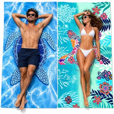 Image de Serviettes de plage en microfibre - Séchage rapide et anti-sable - 180x90 cm