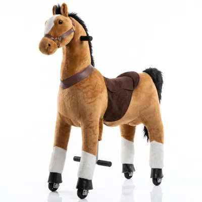 Produktbild von Vrooomy Pferd auf Rollen Kinder Reittier Groß (6–9 Jahre) – Mechanisches Reitpferd mit Galoppfunktion & Lenkung – Plüsch Reittier Indoor & Outdoor – Braun