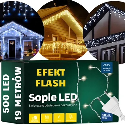 Obrázok produktu pre Dlhé reťazové svetlá, 500 LED ľadových cencúľov, vonkajšie vianočné svetlá s blikajúcim efektom Vonkajšie vianočné svetlá, 500 LED ľadových cencúľov, studená biela + blikajúce