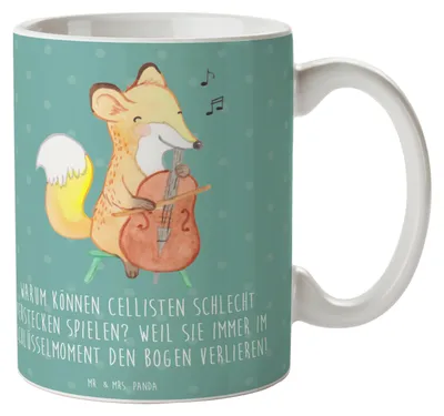 Produktbild von Mr. & Mrs. Panda Tasse Cello Schlüsselmoment - Meeresbrise - Geschenk, Instrument, Teetasse, Musik, Musikinstrument, Streichinstrument, Kaffeebecher, Klassische, Pott