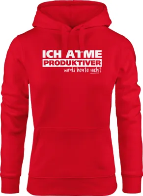Produktbild von Damen Hoodie mit Spruch Ich atme produktiver wird`s heute nicht Moonworks® rot XL