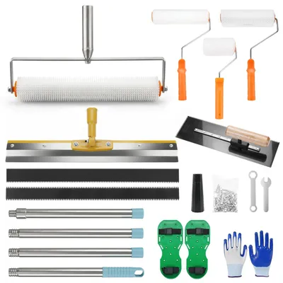 Produktbild von Bodenbeschichtung Set - Entlüftungsroller - Farbroller - Schaber - Teleskopstange - Handschuhe