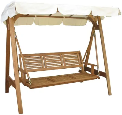 Immagine prodotto di Dondolo 3 posti da esterno giardino con struttura in legno di acacia e tettuccio in poliestere beige
