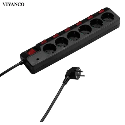 Produktbild von ViVanco™37326, 7 AC-Ausgänge, Typ F, 50 Hz, 3680 W, 16 A, Schwarz