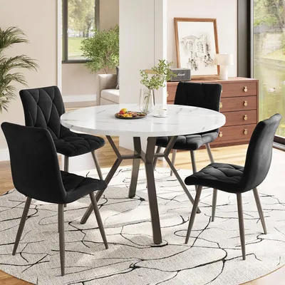 Image de OKWISH Table À Manger Ronde - Avec Pieds X Métal Noir, Plateau MDF Blanc, 50 x 50 x 75 cm - Blanc