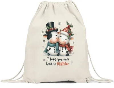 Produktbild von I Love You From Head to Mistletoe Lustiges Kuhmotiv Turnbeutel Geschenkidee witziges Design Weihnachten