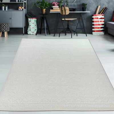 Produktbild von Eleganter recycel Teppich  Optik zeitloses Design pflegeleicht mit Ornamentmuster in Creme Größe - 240 x 340 cm