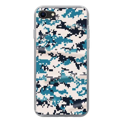 Produktbild von MuchoWow® Handyhülle Schutzhülle Hülle für iPhone 8 Blaues und weißes Camouflage-Muster Silikon Softcase Handy Hülle - Schutzhaube