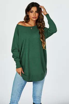 Produktbild von FS Collection Damen Oversize Longpullover – Kuscheliger Strickpullover für Herbst/Winter, Weich & Warm, Einheitsgröße 36–44, Strickwaren, Dunkelgrün