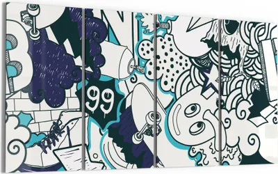 Produktbild von DEQORI Glasbild Echtglas 4x30x60 cm 'Urbaner Doodle-Mix' Wandbilder XXL groß