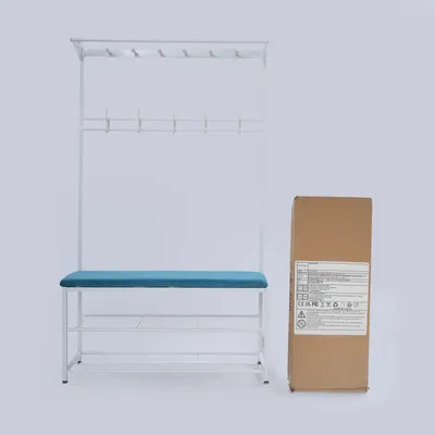 Produktbild von Flurmöbel - Garderobe mit Schuhbank - 100 cm breit - 6 Haken - 2-stöckiges Schuhregal - Sitzhöhe 50 cm, Polster 4 cm - Bis 100 kg - Blau