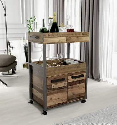 Produktbild von Servierwagen >Home Bar< auf Rollen, in Old-Wood Vintage Dekor / Betonoptik - 60x88,5x40cm (B/H/T)