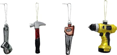 Produktbild von 4 Stück Weihnachtsanhänger Werkzeug Glas Säge Bohrer Maulschlüssel Hammer Anhänger