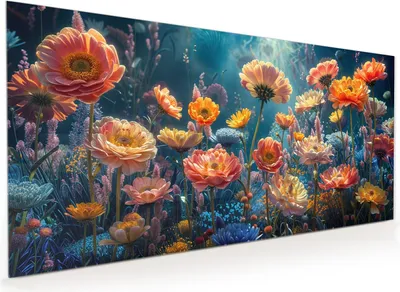 Produktbild von Küchenrückwand Spritzschutz Glas mit Motiv Blumengarten 40 x 40 cm