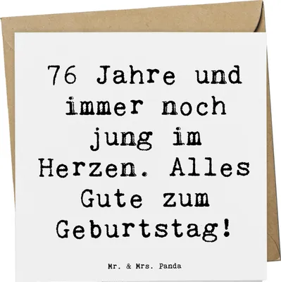 Produktbild von Mr. & Mrs. Panda Klappkarte Spruch 76. Geburtstag Herzjung - Weiß - Geschenk, Alter, Lebensfreude, Glückwunschkarte, Grußkarte, doppelkarte, 76 Jahre, Geburtstagsgeschenk