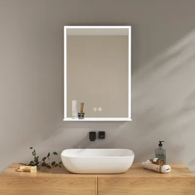 Produktbild von EMKE Badspiegel mit LED beleuchtung, Vertikal Wandspiegel mit Ablage, 500x700mm Badezimmer Spiegel Touch-Schalter, Antibeschlag-Funktion