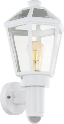 Produktbild von EGLO Außen-Wandlampe Monselice, 1 flammige Außenleuchte inkl. Bewegungsmelder, Sensor-Wandleuchte aus Kunststoff und Glas, Farbe: Weiß, : E27, IP44